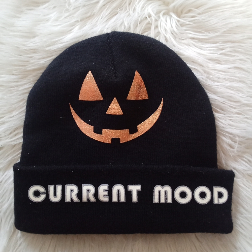 Black Beanie with Pumpkin Design NWOT